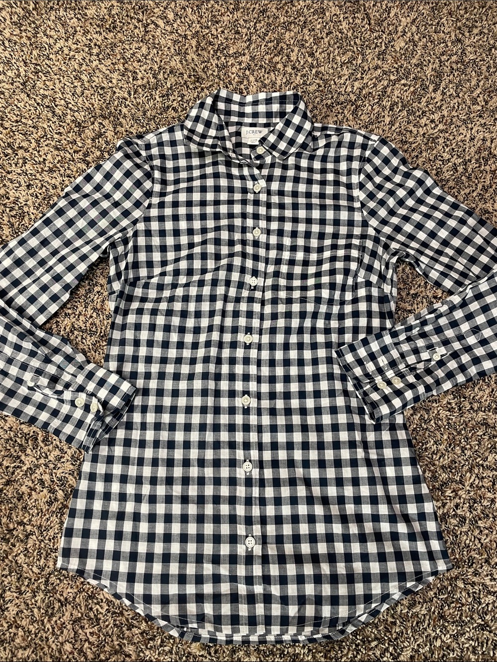 J. Crew Navy and White Gingham Button-Down Pocket Shirt Woman’s XXS | NWOT - Picture 2 of 7